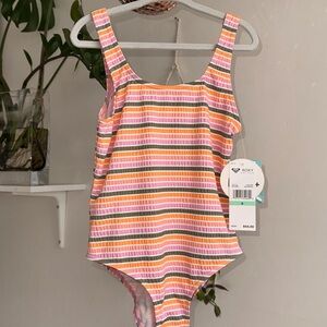 Roxy One Piece Swimsuit Pink and Orange Stripes